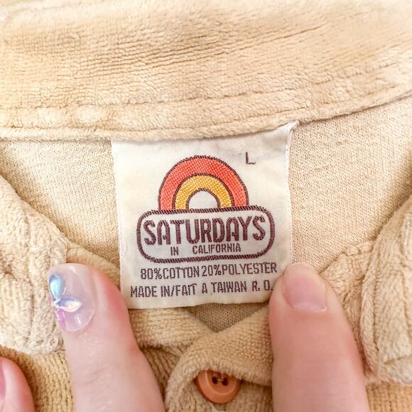 Saturdays in California Vintage 1970s Retro Top Long Sleeve Pullover Beige Brown - Picture 4 of 5